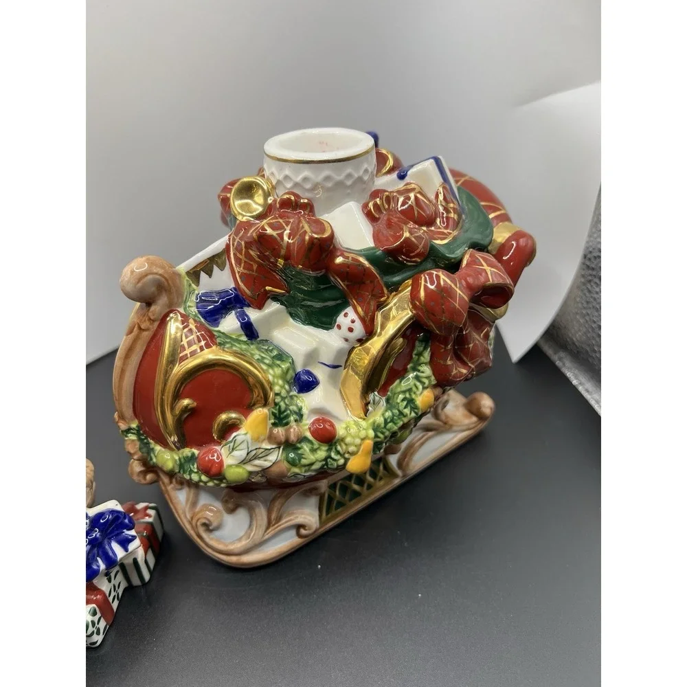 Waterford Holiday Heirlooms Reindeer & Santa Sleigh Candle Holder Set Box